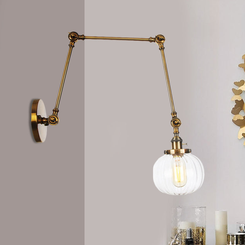 BowLift | Globe Clear/Amber Glass Wall Mounted Lighting Vintage 1 Light Indoor Sconces in Brass/Chrome/Black with Adjustable Arm, 8"+8"/8"+8"+8" L
