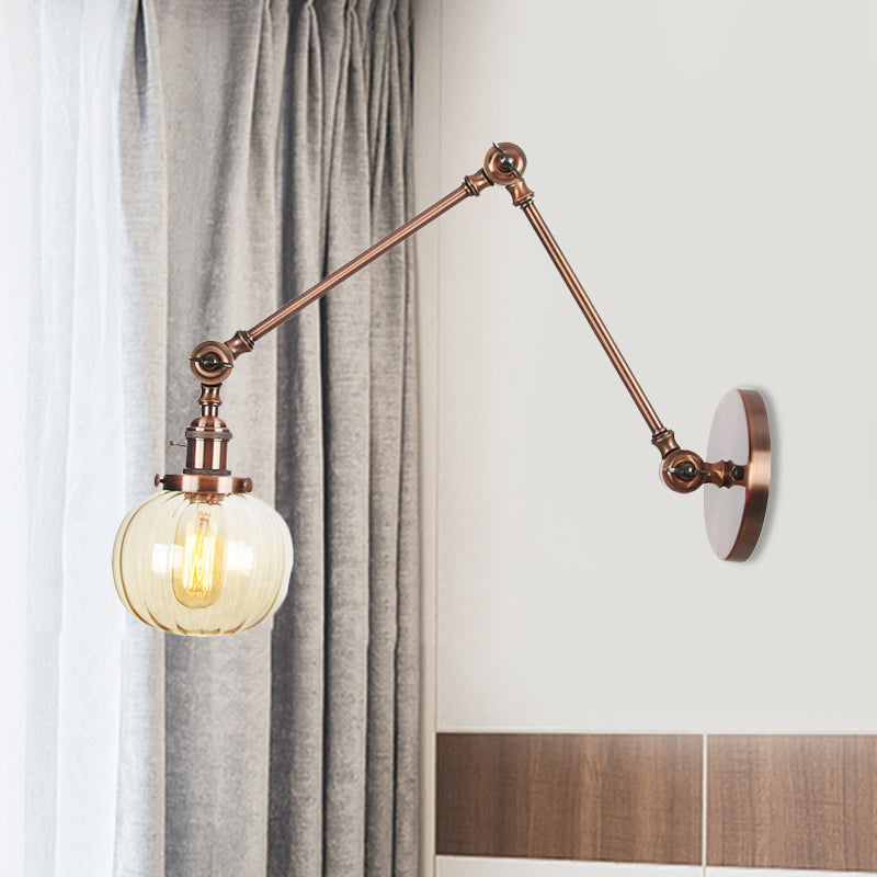BowLift | Globe Clear/Amber Glass Wall Mounted Lighting Vintage 1 Light Indoor Sconces in Brass/Chrome/Black with Adjustable Arm, 8"+8"/8"+8"+8" L