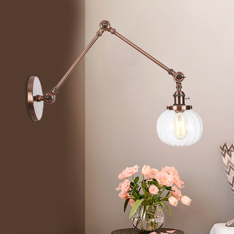 BowLift | Globe Clear/Amber Glass Wall Mounted Lighting Vintage 1 Light Indoor Sconces in Brass/Chrome/Black with Adjustable Arm, 8"+8"/8"+8"+8" L