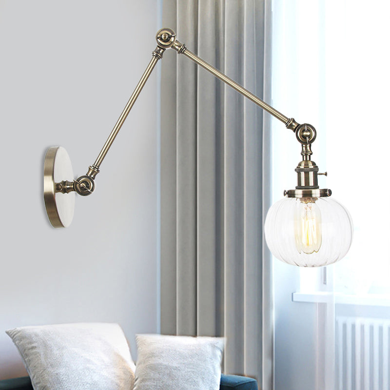 BowLift | Globe Clear/Amber Glass Wall Mounted Lighting Vintage 1 Light Indoor Sconces in Brass/Chrome/Black with Adjustable Arm, 8"+8"/8"+8"+8" L