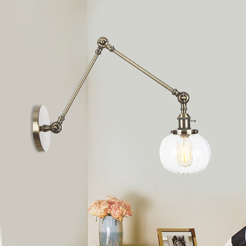 BowLift | Globe Clear/Amber Glass Wall Mounted Lighting Vintage 1 Light Indoor Sconces in Brass/Chrome/Black with Adjustable Arm, 8"+8"/8"+8"+8" L