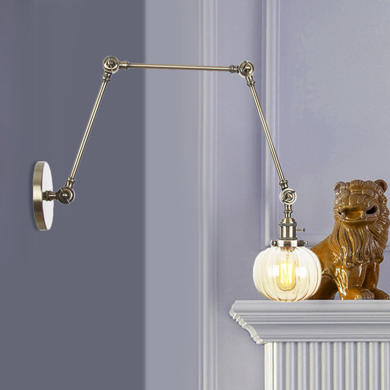 BowLift | Globe Clear/Amber Glass Wall Mounted Lighting Vintage 1 Light Indoor Sconces in Brass/Chrome/Black with Adjustable Arm, 8"+8"/8"+8"+8" L