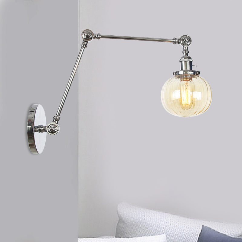 BowLift | Globe Clear/Amber Glass Wall Mounted Lighting Vintage 1 Light Indoor Sconces in Brass/Chrome/Black with Adjustable Arm, 8"+8"/8"+8"+8" L