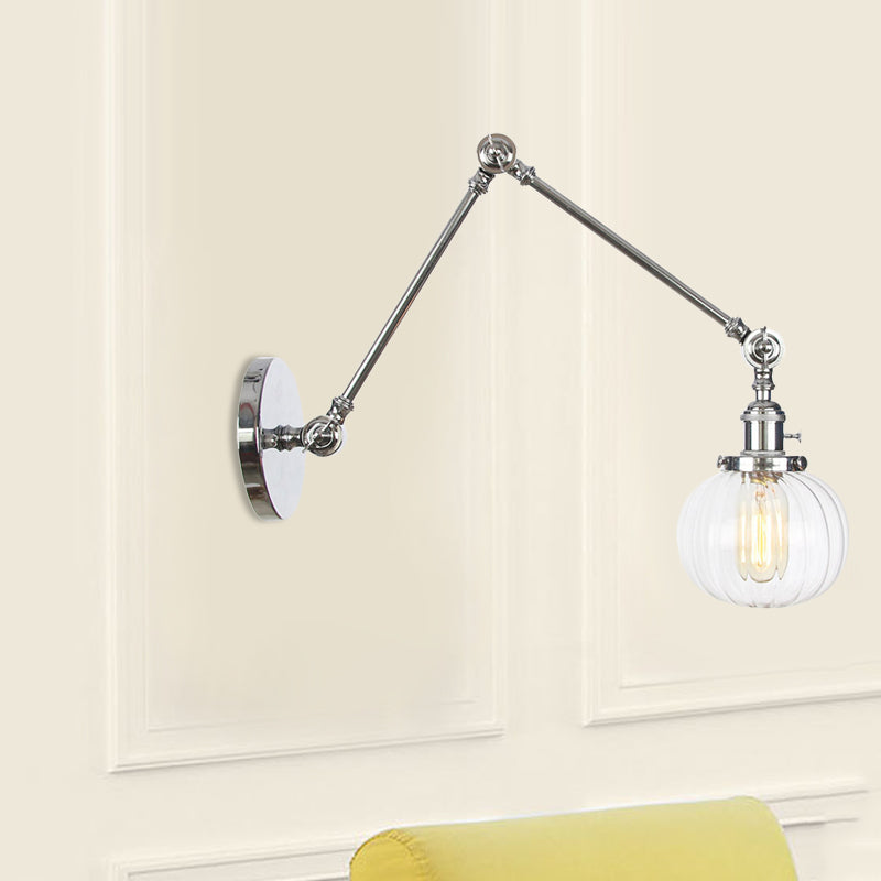 BowLift | Globe Clear/Amber Glass Wall Mounted Lighting Vintage 1 Light Indoor Sconces in Brass/Chrome/Black with Adjustable Arm, 8"+8"/8"+8"+8" L