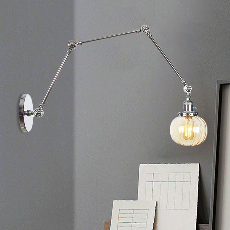 BowLift | Globe Clear/Amber Glass Wall Mounted Lighting Vintage 1 Light Indoor Sconces in Brass/Chrome/Black with Adjustable Arm, 8"+8"/8"+8"+8" L