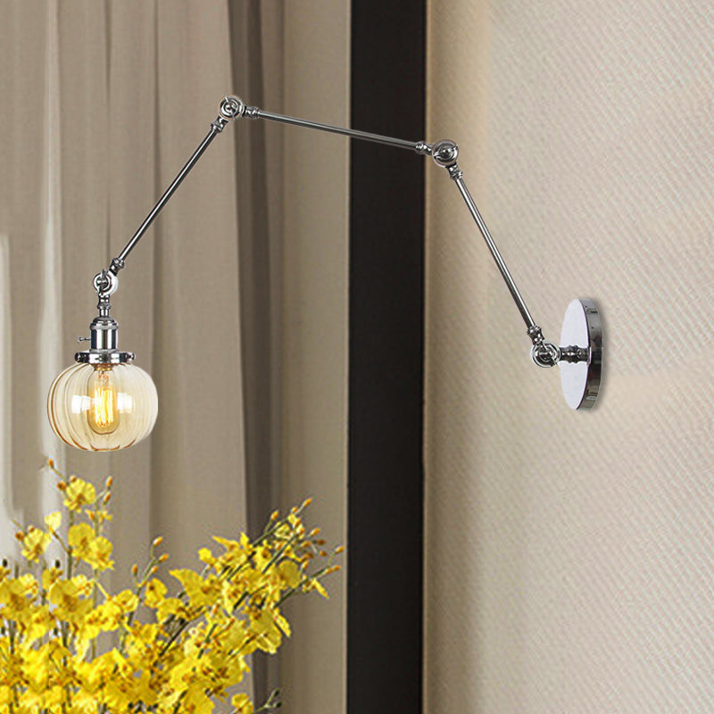 BowLift | Globe Clear/Amber Glass Wall Mounted Lighting Vintage 1 Light Indoor Sconces in Brass/Chrome/Black with Adjustable Arm, 8"+8"/8"+8"+8" L