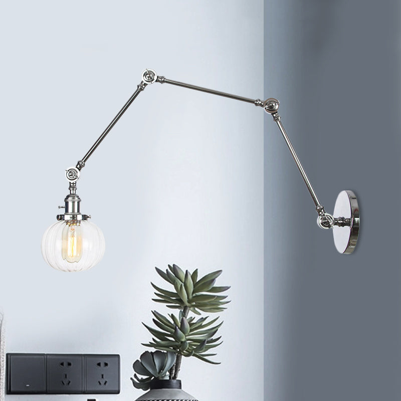 BowLift | Globe Clear/Amber Glass Wall Mounted Lighting Vintage 1 Light Indoor Sconces in Brass/Chrome/Black with Adjustable Arm, 8"+8"/8"+8"+8" L