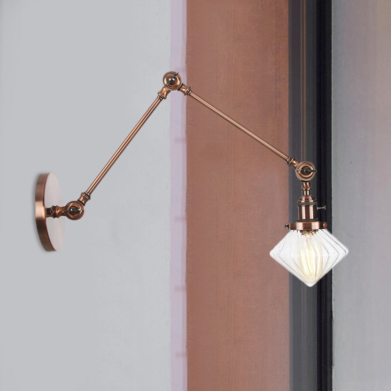 BowLift | 1 Light Dining Room Wall Lamp Vintage Black/Bronze/Brass Wall Mounted Lamp with Diamond Clear/Amber Glass Shade, 8"+8"/8"+8"+8" L Adjustable Arm