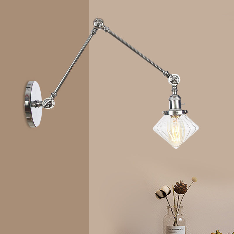 BowLift | 1 Light Dining Room Wall Lamp Vintage Black/Bronze/Brass Wall Mounted Lamp with Diamond Clear/Amber Glass Shade, 8"+8"/8"+8"+8" L Adjustable Arm
