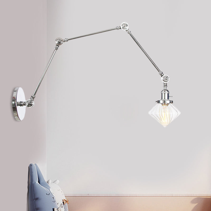 BowLift | 1 Light Dining Room Wall Lamp Vintage Black/Bronze/Brass Wall Mounted Lamp with Diamond Clear/Amber Glass Shade, 8"+8"/8"+8"+8" L Adjustable Arm