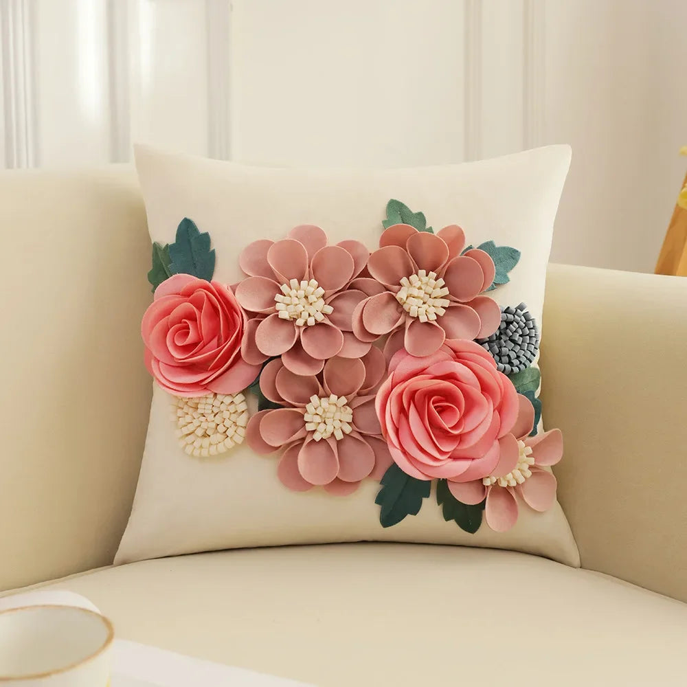 BowLift | Elegant French Rose Patchwork Cushion Cover – 3D Floral Design, Decorative