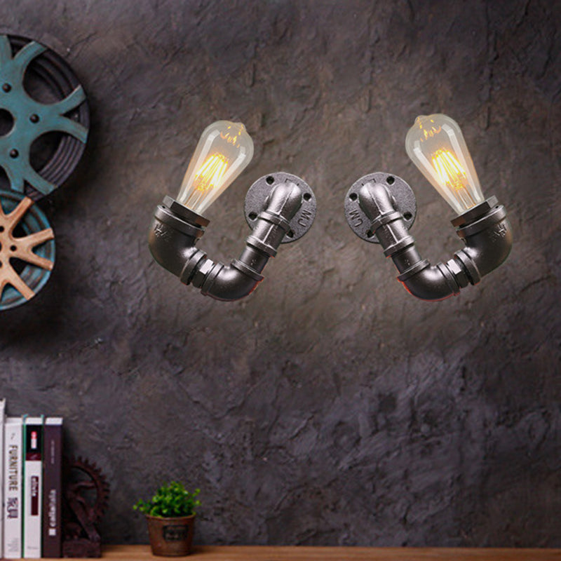 BowLift | 2-Light Double Curved Arm Wall Lamp Antiqued Black/Rust/Gold Finish Metal Wall Lamp for Restaurant