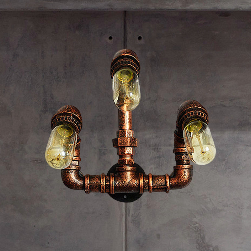 BowLift | 3 Bulb Wall Sconce Lighting Farmhouse Curved Arm Metal Wall Mounted Lamp in Rust for Bar