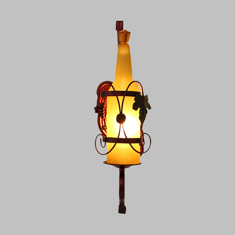 BowLift | 1 Head Bottle Wall Light Vintage Copper Yellow Glass Wall Mount Lamp Fixture with Wine Rack Design