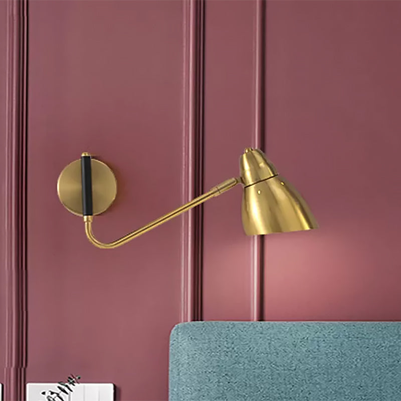 BowLift | 1 Bulb Bedroom Wall Light Contemporary Gold Wall Mounted Lighting with Dome Metal Shade