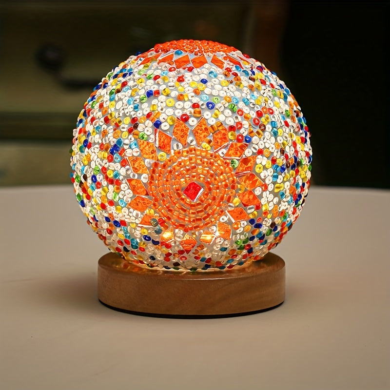 BowLift | Mosaic glass ball table lamp with wooden base - Turkish Moroccan inspired
