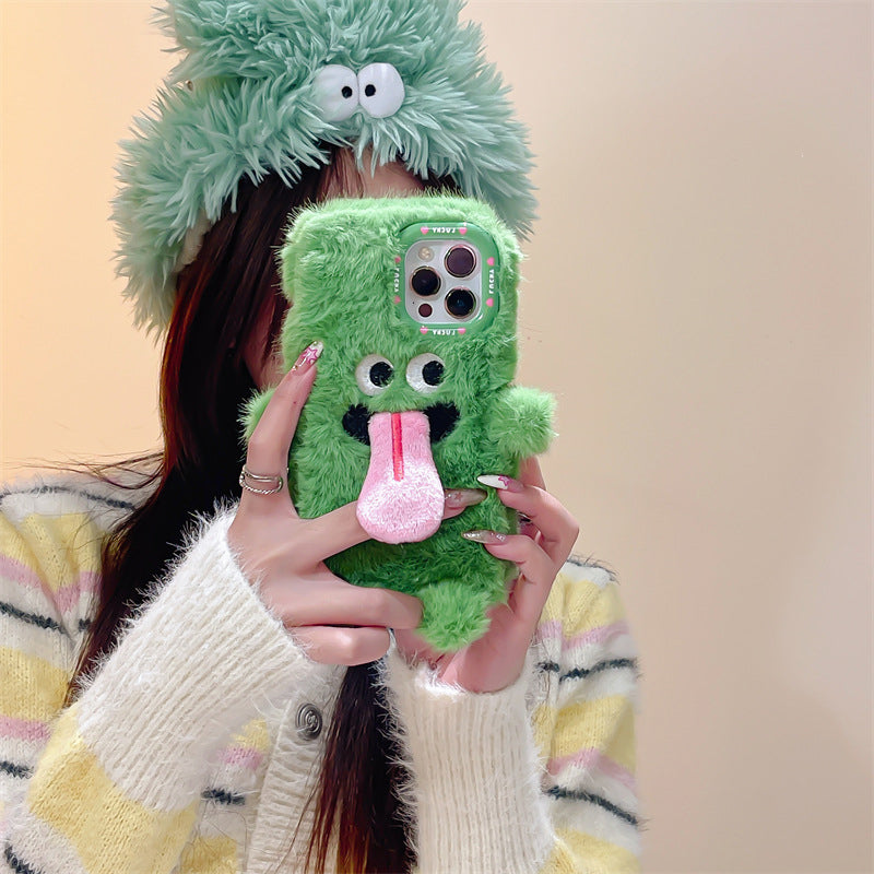BowLift | Funny Tongue Sticking Out Plush Phone Case For iPhone