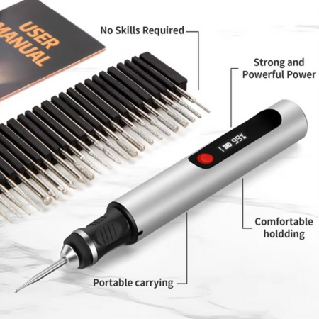 BowLift | DIY Engraving Pen for Artists, Rechargeable Precision Tool for 50+ Surfaces with 30 Bits and Mastery Guide