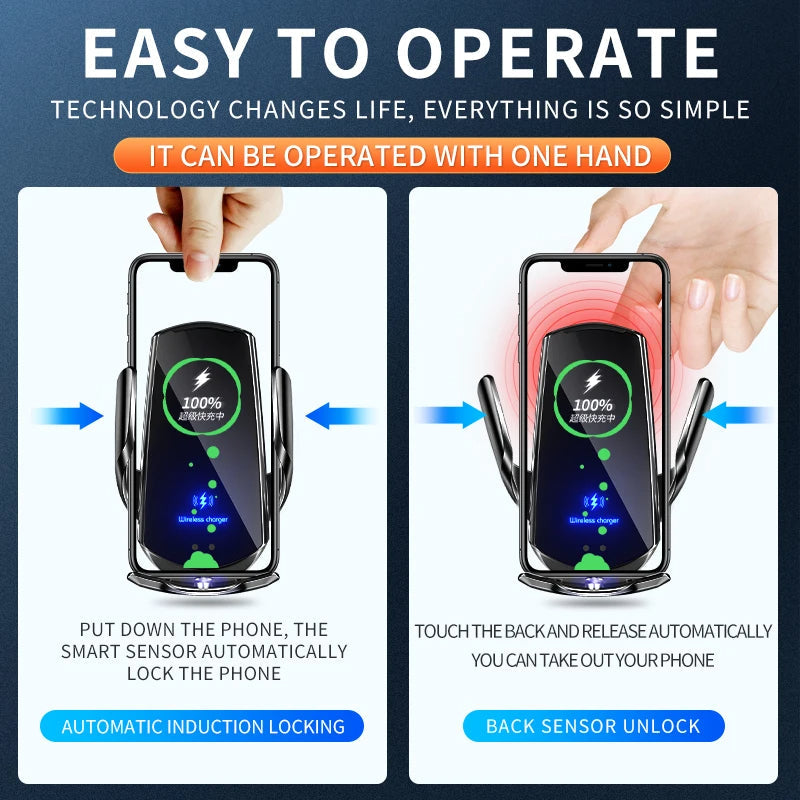 BowLift | 2-in-1 Wireless Car Charger & Phone Holder Automatic Clamping - Fast Charging Secure Universal Compatibility Adjustable & Practical