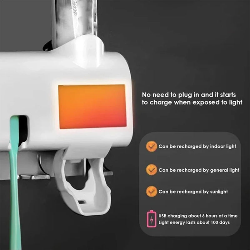 BowLift | Smart UV Light Sterilizer Toothbrush Holder, Wall Mounted Toothpaste Dispenser