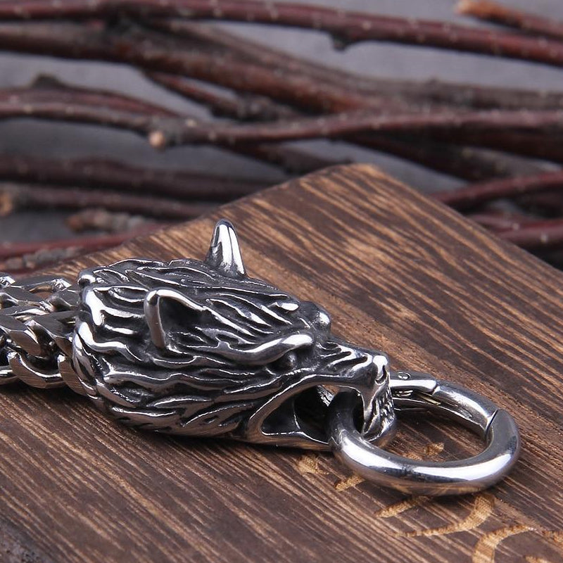 BowLift | Viking Stainless Steel Double Wolf Head Fenrir Bracelet