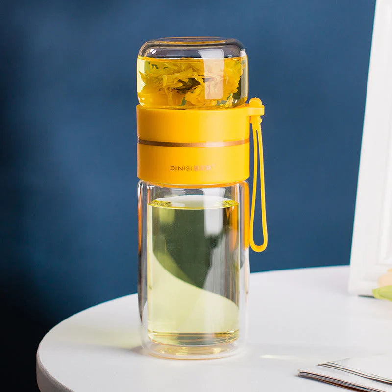 BowLift | Double-walled glass bottle with tea strainer and infuser