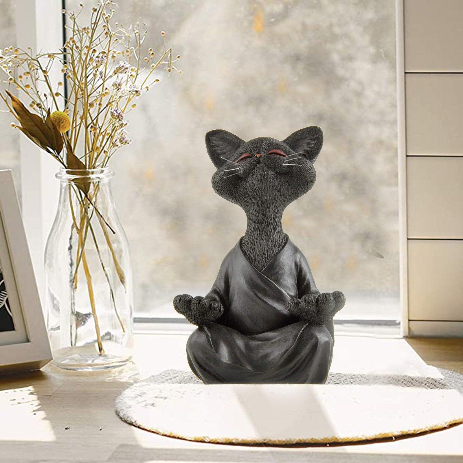 BowLift | Playful Black Buddha Cat Figure Meditation Yoga Collectible Happy Cat Decor Home Garden Decoration Garden Ornament