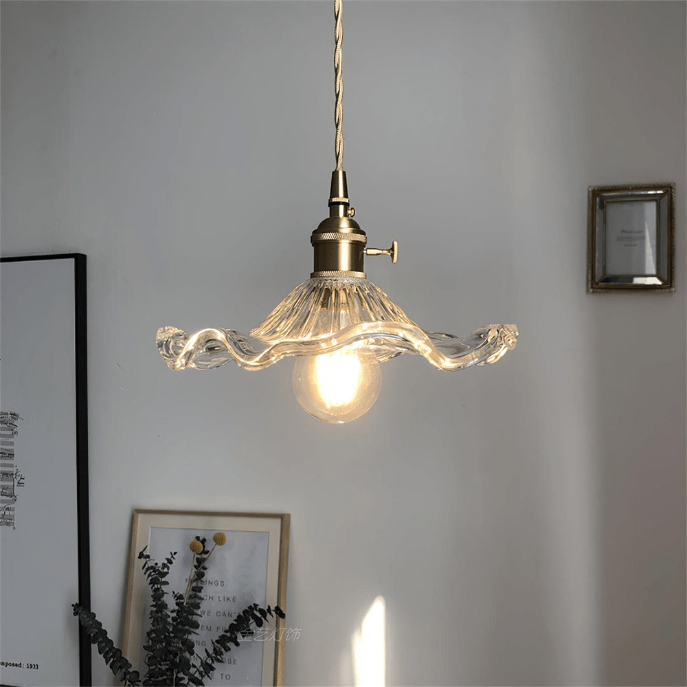 BowLift | Elegant Hibiscus Flower Pendant Light – Glass & Brass Hanging Lamp
