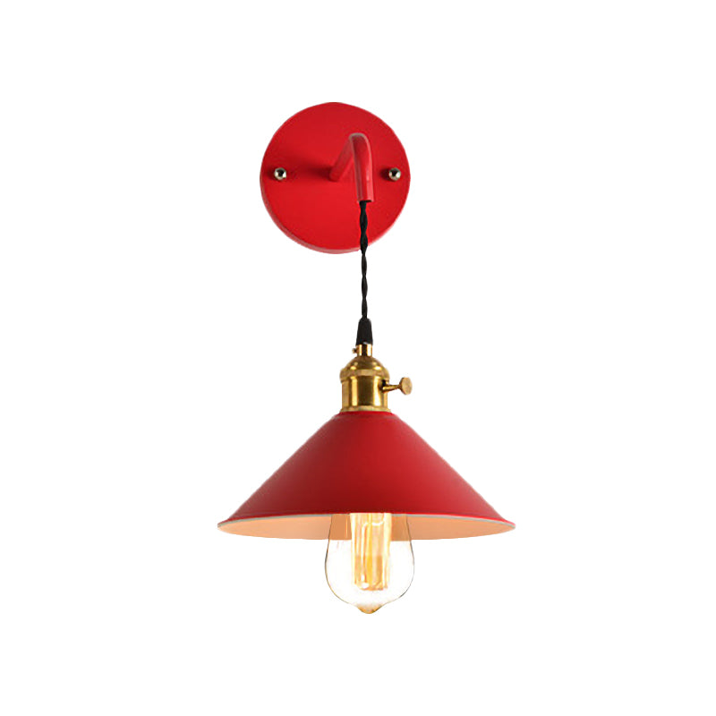 BowLift | Grey/Red conical wall lamp Vintage style metal 1 light bulb living room wall hanging lamp