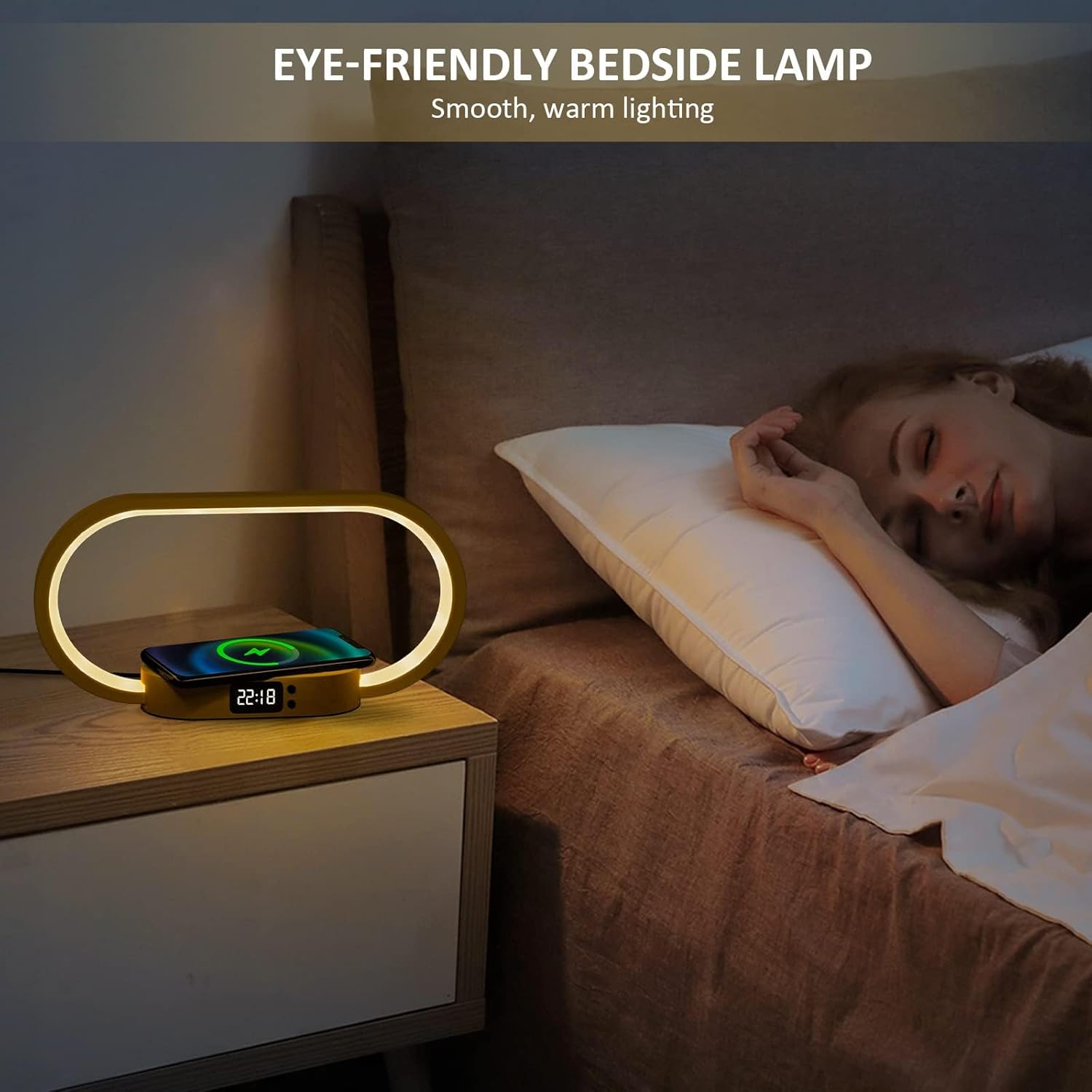 BowLift | Wireless Charging Bedside Table Lamp with Clock – Lumora