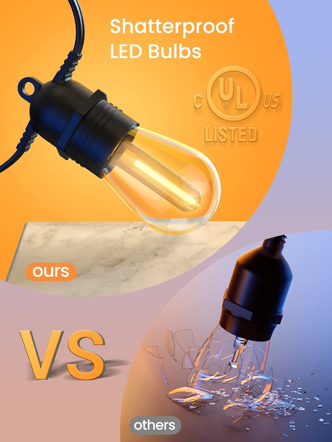 BowLift | Festoon Lights Outdoor, 53FT/16M S14 Outdoor Garden LED String Lights, IP65 Waterproof Outdoor String Lights Main Power 2700K 15+1(Replacement) Bulbs for Outdoor Patio Terrace Yard Wedding Party