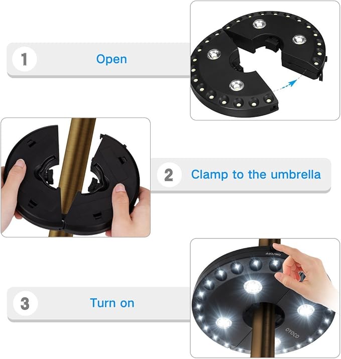 BowLift | 28 LED patio umbrella light – 3 brightness modes for garden, camping & outdoor lighting