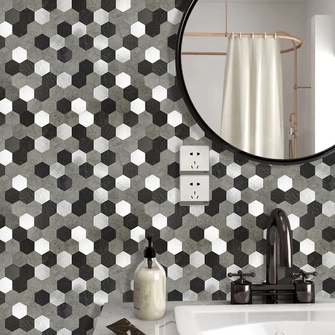 BowLift | Hexagonal Mosaic Tiles Metal Peel and Stick Tiles for Kitchen and Bathroom, 11.8" x 11.8"