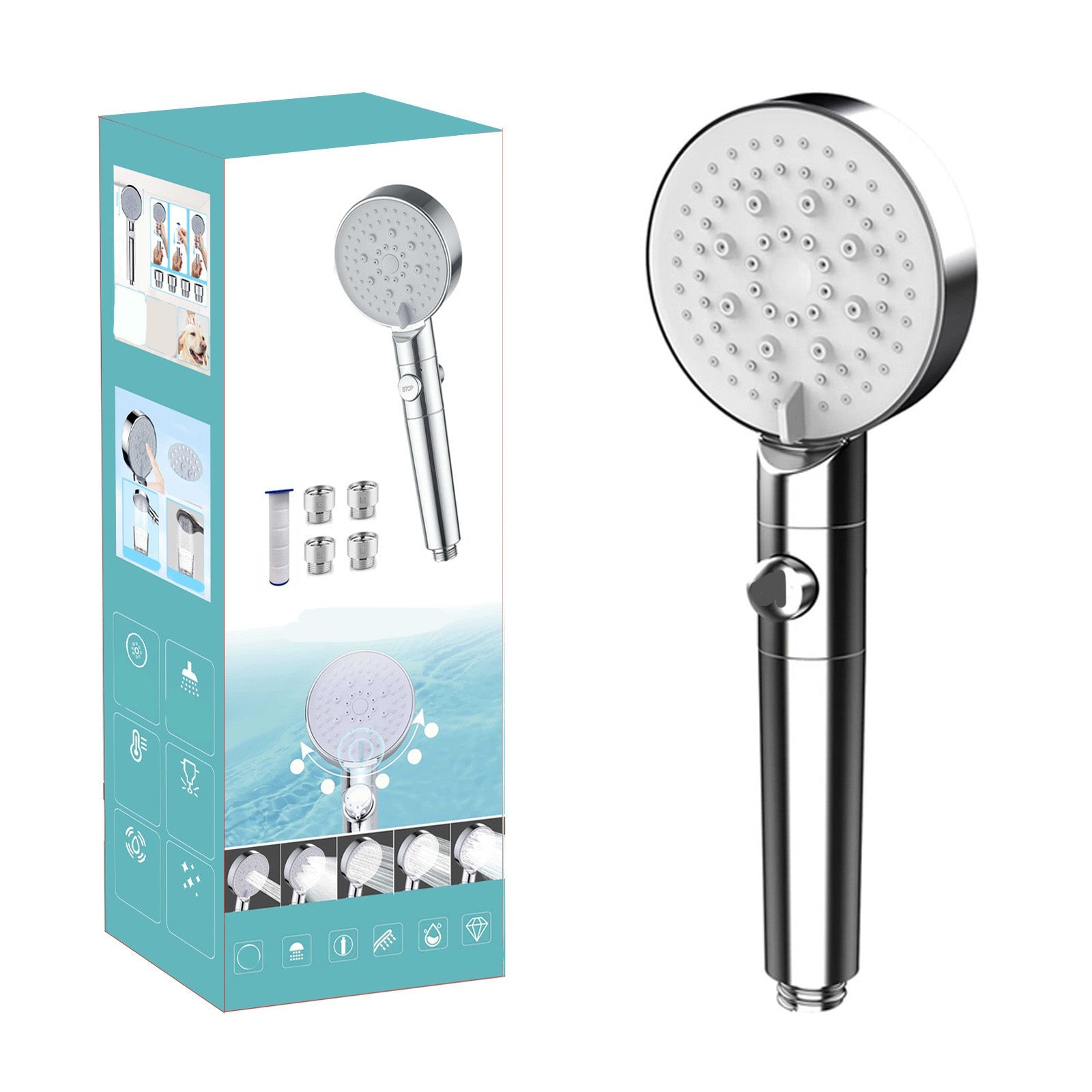 BowLift | Round Handheld Shower Head Plastic Adjustable Spray Pattern Shower Head for Home