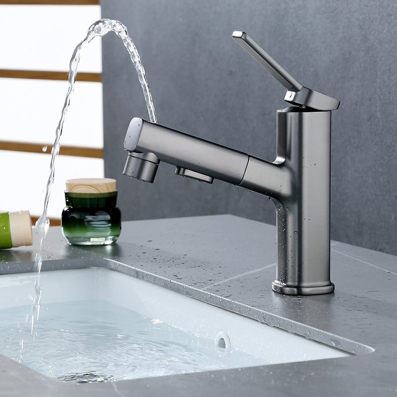 BowLift | Modern bathroom sink faucet with brass lever handles and swivel spout