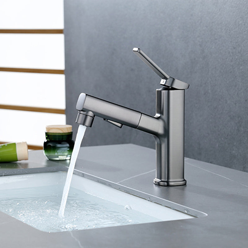 BowLift | Modern bathroom sink faucet with brass lever handles and swivel spout