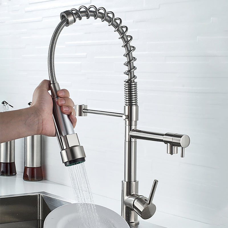 BowLift | Glam Basin Faucet Brass Lever Handles Spring Neck Three-Function Bathroom Sink Tap