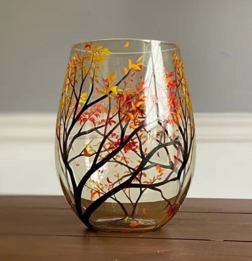 BowLift | Hand Painted Four Seasons Tree Wine Glasses | Unique Art