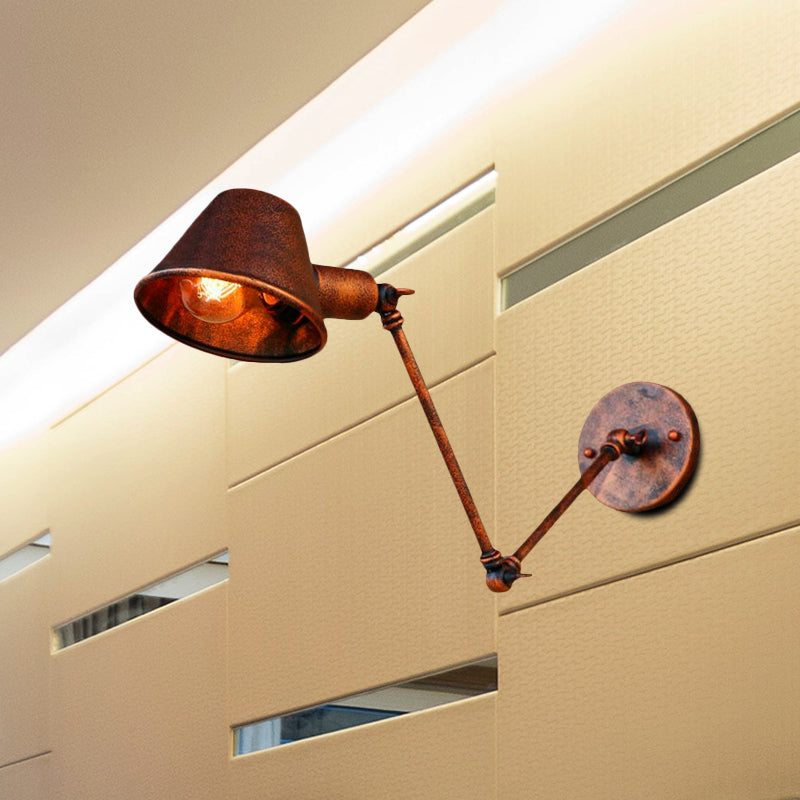 BowLift | 1 Bulb Wall Lighting Vintage Industrial Conical Shade Metal Wall Lamp in Black/Rust for the Study