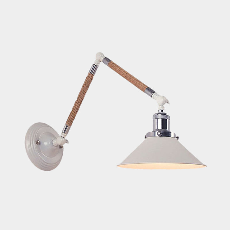 BowLift | 1 Head Flared Wall Lighting with Swivel Arm Vintage Style White Metal Wall Lamp, 7"/8" Diameter
