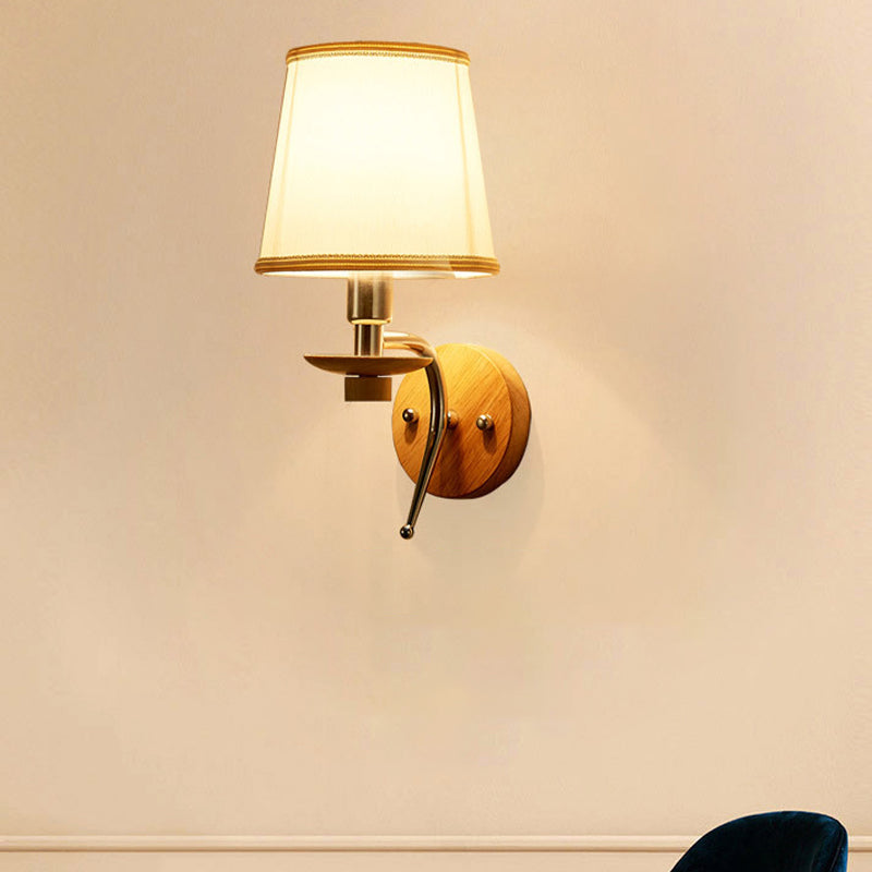 BowLift | 1-Bulb Tapered Wall Mount Contemporary White/Beige Fabric Wall Light for Corridor