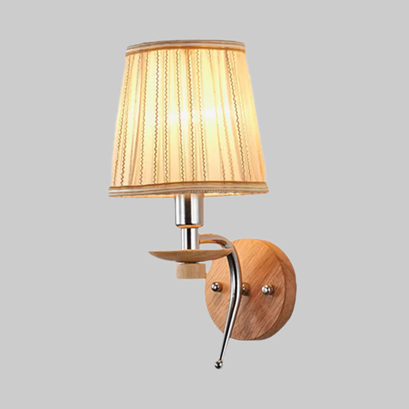BowLift | 1-Bulb Tapered Wall Mount Contemporary White/Beige Fabric Wall Light for Corridor