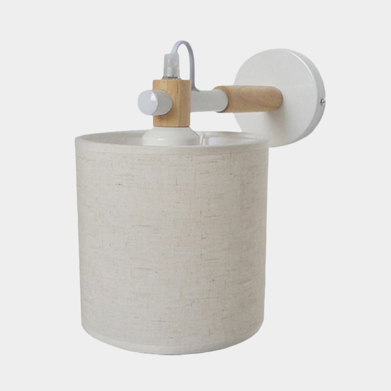 BowLift | Fabric Cylindrical Wall Light Modernist 1 Light Bedroom Wall Mounted Light with Wood Connection in Black/White