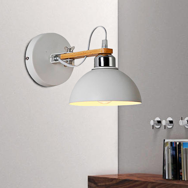 BowLift | 1 Light Scalloped Wall Lamp Simple Style White Metallic and Wooden Wall Lighting for Bedroom