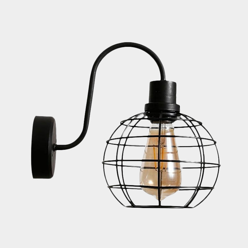 BowLift | 1 Bulb Wall Light Retro Style Wire Global Cage Metal Wall Light in Black for Living Room