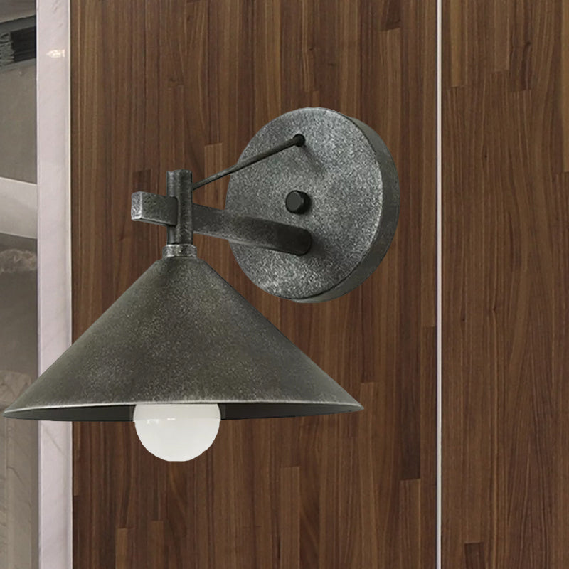 BowLift | 1 Metal Wall Lamp Light Industrial Aged Silver/Bronze Cone Dining Room Lighting Fixture