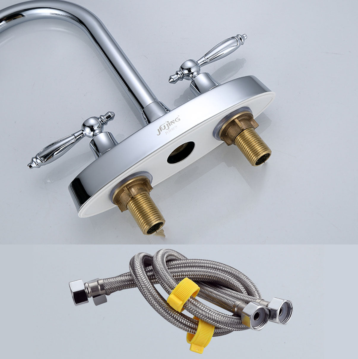 BowLift | Three-Hole Centerset Bathroom Sink Faucet Contemporary Brass Faucet