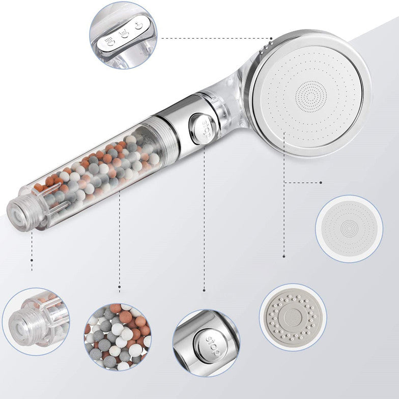 BowLift | Modern Handheld Shower Head Round Filter Ball Spray Head in Silver