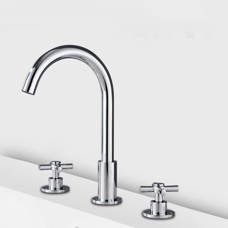 BowLift | Goose Neck Bathroom Sink Faucet 2 Handles Hot and Cold Water Sink Faucet with Drain