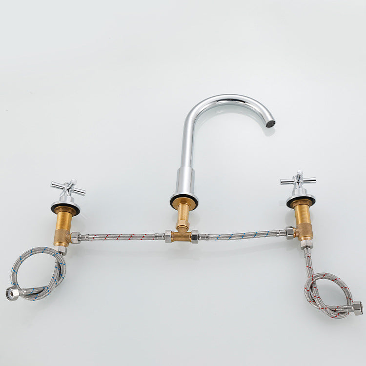 BowLift | Goose Neck Bathroom Sink Faucet 2 Handles Hot and Cold Water Sink Faucet with Drain